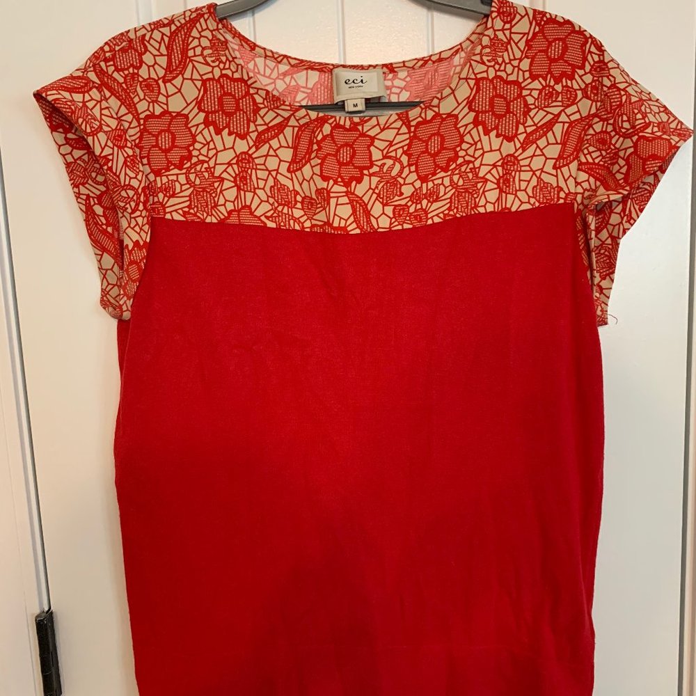 Short Sleeve Red Sweater Blouse